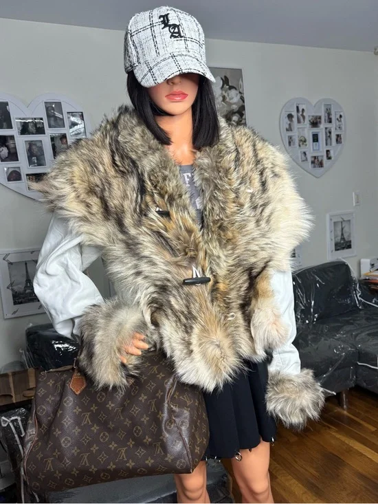 Lux Genuine Fox Fur & White Leather Vintage Jacket - Picture 2 of 16